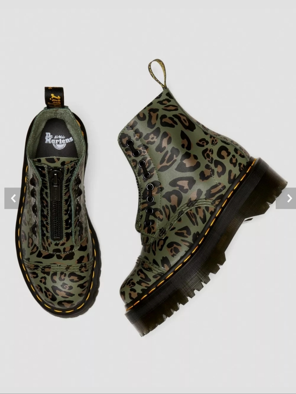 Dr. Martens Olive and Black Leopard Print Platform Combat Boots - Picture 7 of 7
